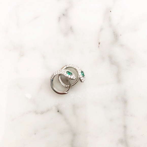 925 Silver CZ Pave Snake Mini Hoop Earrings - Picture 6 of 6